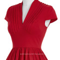 Belle Poque Nouvelle Arrivée Red Cap Sleeve V Neck Retro Cheap Vintage Robe BP000186-2